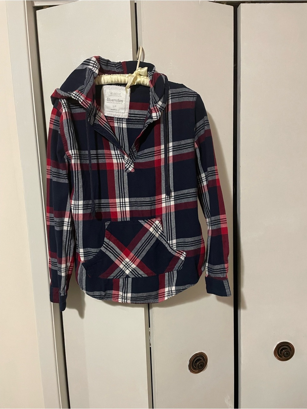 Bluenotes Ladies Hooded Plaid Top Relaxed Fit Size Small